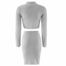 Cargar imagen en el visor de la galería, Sexy Plush Mid-calf Skirt Set Turtleneck Crop Top 2 Piece Set - Soul And Me Store