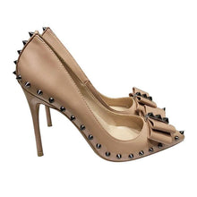 Cargar imagen en el visor de la galería, Spikes Bow Knot Women Beige Stilettos High Heels Elegant Formal Dress Shoes - Soul And Me Store