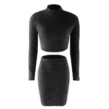 Cargar imagen en el visor de la galería, Sexy Plush Mid-calf Skirt Set Turtleneck Crop Top 2 Piece Set - Soul And Me Store