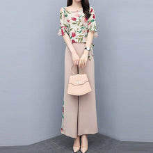 Cargar imagen en el visor de la galería, Off Shoulder Top + Mesh Pants Suits Floral Print Tops Two Piece Set - Soul And Me Store