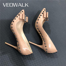 Cargar imagen en el visor de la galería, Spikes Bow Knot Women Beige Stilettos High Heels Elegant Formal Dress Shoes - Soul And Me Store
