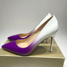 Cargar imagen en el visor de la galería, Purple White Gradient Women Glossy Stilettos High Heels Pointed ToeShoes - Soul And Me Store