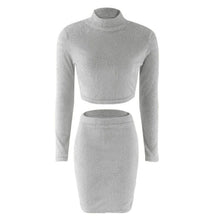 Cargar imagen en el visor de la galería, Sexy Plush Mid-calf Skirt Set Turtleneck Crop Top 2 Piece Set - Soul And Me Store
