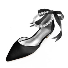 Cargar imagen en el visor de la galería, Comfort Flat Satin Pointed Toe Ankle Strap Pearls Ribbon Flats - Soul And Me Store