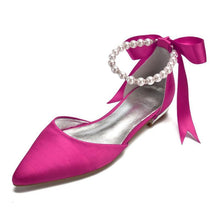 Cargar imagen en el visor de la galería, Comfort Flat Satin Pointed Toe Ankle Strap Pearls Ribbon Flats - Soul And Me Store