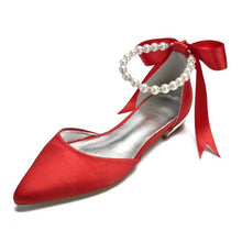 Cargar imagen en el visor de la galería, Comfort Flat Satin Pointed Toe Ankle Strap Pearls Ribbon Flats - Soul And Me Store