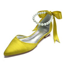 Cargar imagen en el visor de la galería, Comfort Flat Satin Pointed Toe Ankle Strap Pearls Ribbon Flats - Soul And Me Store