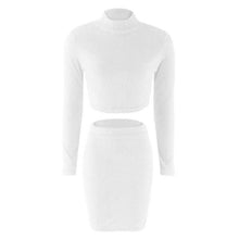 Cargar imagen en el visor de la galería, Sexy Plush Mid-calf Skirt Set Turtleneck Crop Top 2 Piece Set - Soul And Me Store