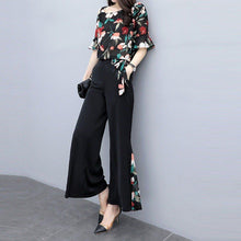 Cargar imagen en el visor de la galería, Off Shoulder Top + Mesh Pants Suits Floral Print Tops Two Piece Set - Soul And Me Store
