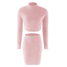 Cargar imagen en el visor de la galería, Sexy Plush Mid-calf Skirt Set Turtleneck Crop Top 2 Piece Set - Soul And Me Store