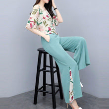 Cargar imagen en el visor de la galería, Off Shoulder Top + Mesh Pants Suits Floral Print Tops Two Piece Set - Soul And Me Store