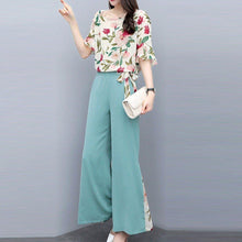 Cargar imagen en el visor de la galería, Off Shoulder Top + Mesh Pants Suits Floral Print Tops Two Piece Set - Soul And Me Store