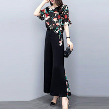 Cargar imagen en el visor de la galería, Off Shoulder Top + Mesh Pants Suits Floral Print Tops Two Piece Set - Soul And Me Store