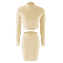 Cargar imagen en el visor de la galería, Sexy Plush Mid-calf Skirt Set Turtleneck Crop Top 2 Piece Set - Soul And Me Store