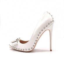 Carregar imagem no visualizador da galeria, Spikes Bow Knot Women Beige Stilettos High Heels Elegant Formal Dress Shoes - Soul And Me Store
