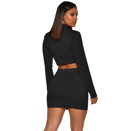 2 Piece Female Tracksuit Long Sleeve Crop Top And Skirt Set - Soul And Me Store